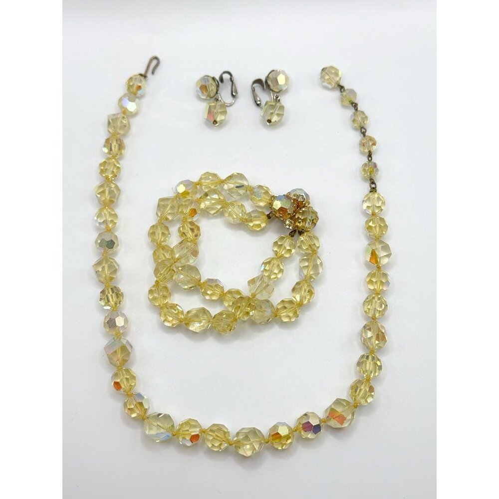VOGUE JLRY Parure Necklace Bracelet Ears Faceted Yellow Aurora Borealis Crystal